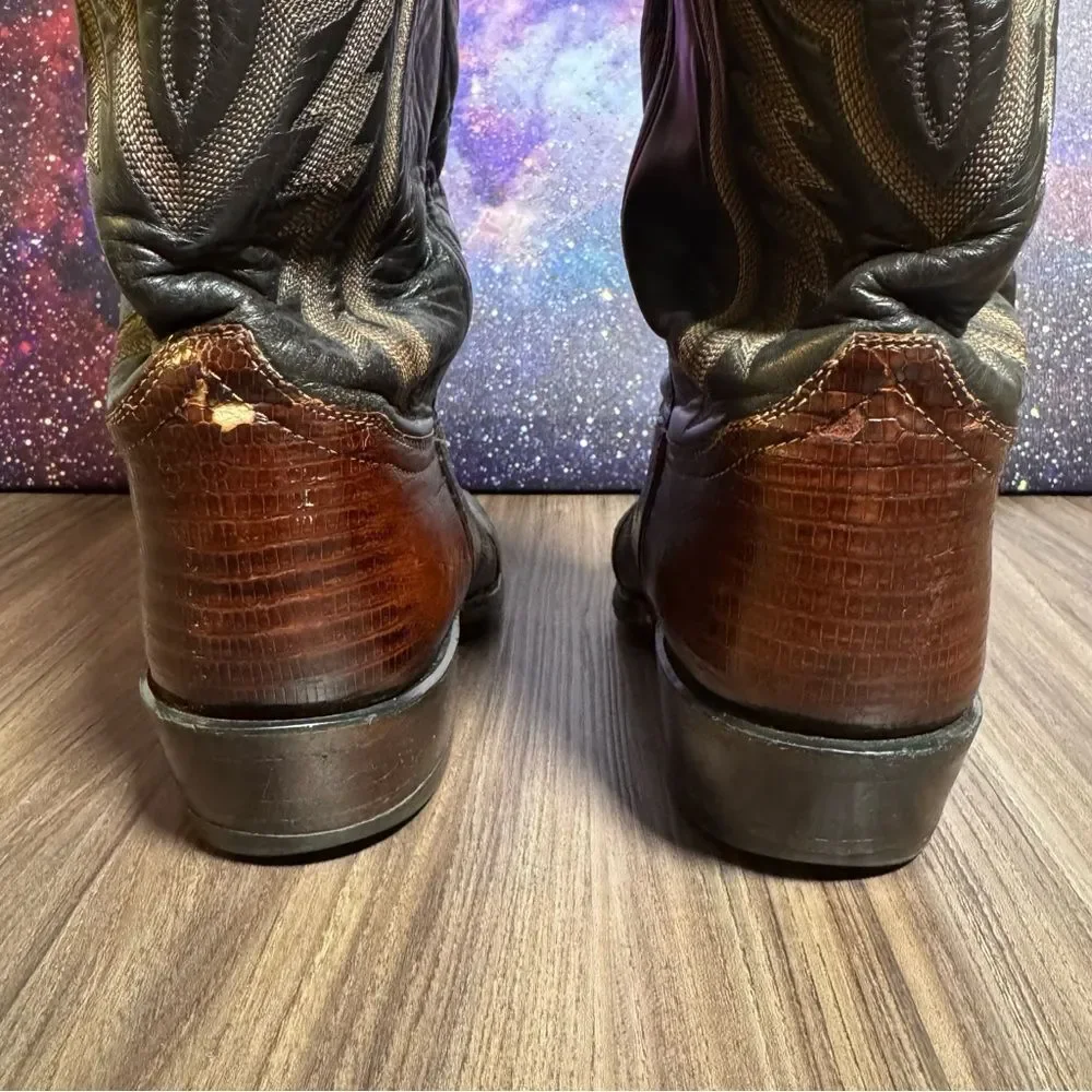 Tony Lama Brown Western Boots Teju Lizard Leather Men's 9.5 D‎ Made in USA 8536